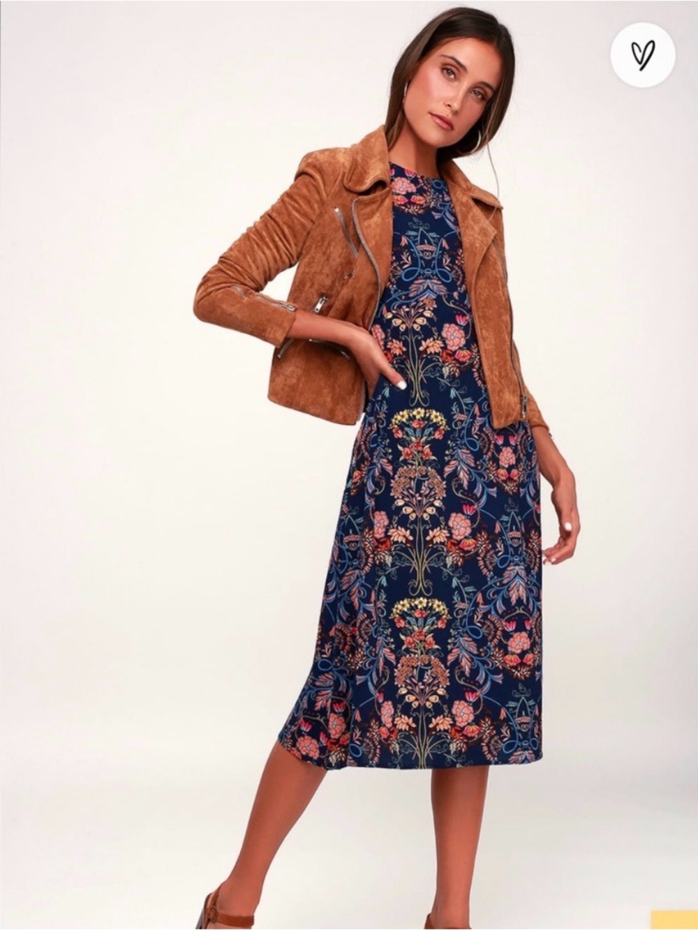 I.Madeline Navy Floral Long-Sleeve Midi Dress